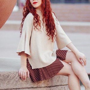 Modern Citizen Ivory Sweater Top Bell Sleeve Small Crew Mock Neck